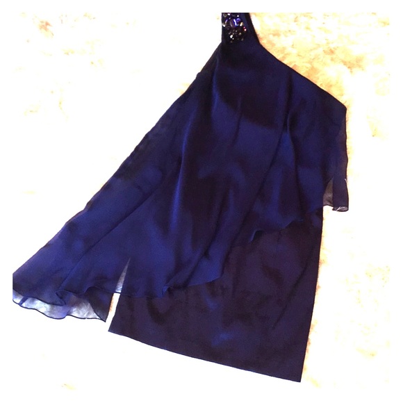 Xscape Dresses & Skirts - Xscape Midnight blue One shoulder cocktail dress